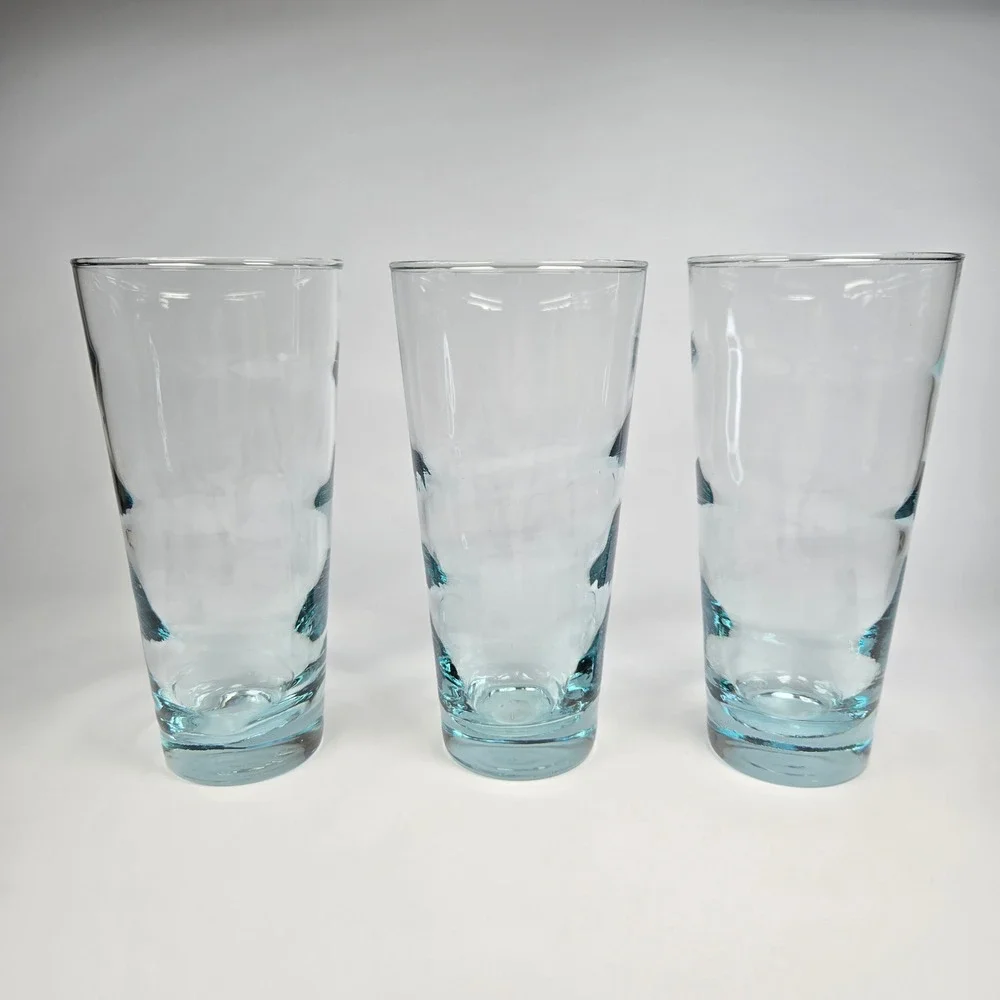 3 Vintage 70s Libbey Aqua Blue Ripple Saturn Optic Glasses Tumblers 6-1/2" 12 oz - Picture 1 of 8